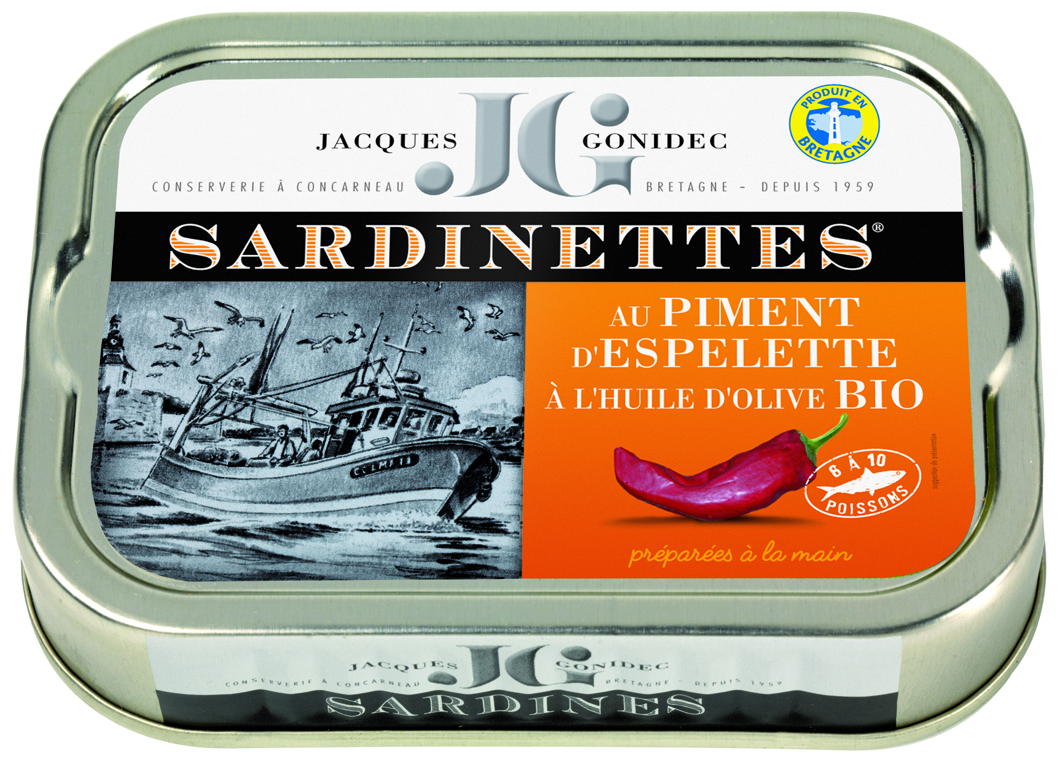 Jacques Gonidec Sardientjes met olijfolie en Espelette peper 100g - 3009